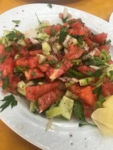 A salad heavy in tomatoes is typical Turkish cuisine 