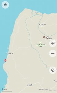 A map pin pointing a camping spot near Troy for an Istanbul to Cappadocia road trip