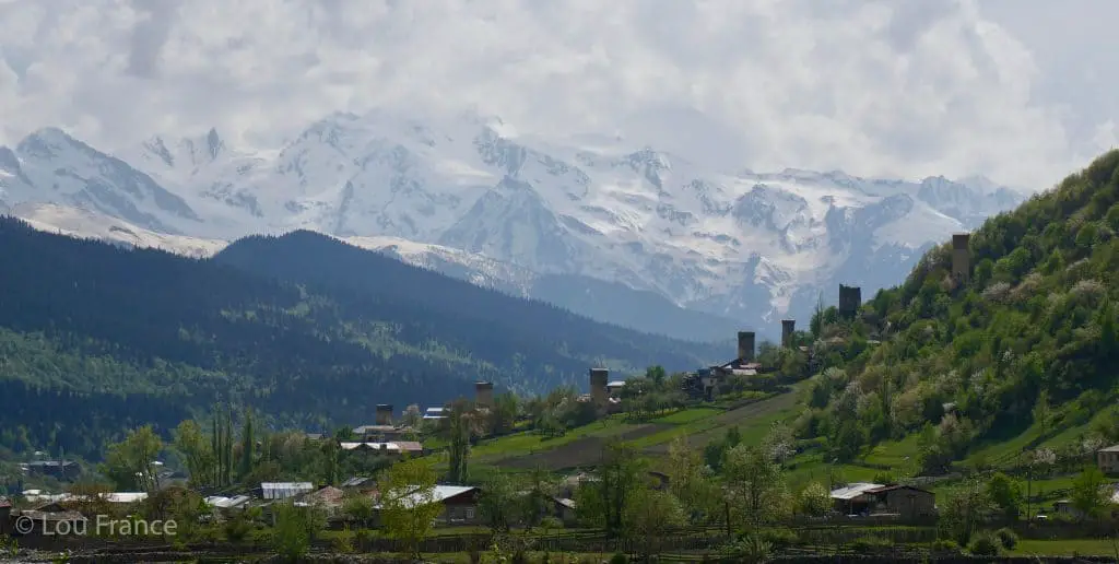 Travel to Georgia (country) to see the beautiful Caucasus mountains