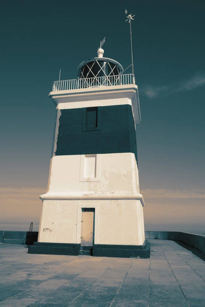 Holyhead breakwater is a square lighthouse in Anglesey