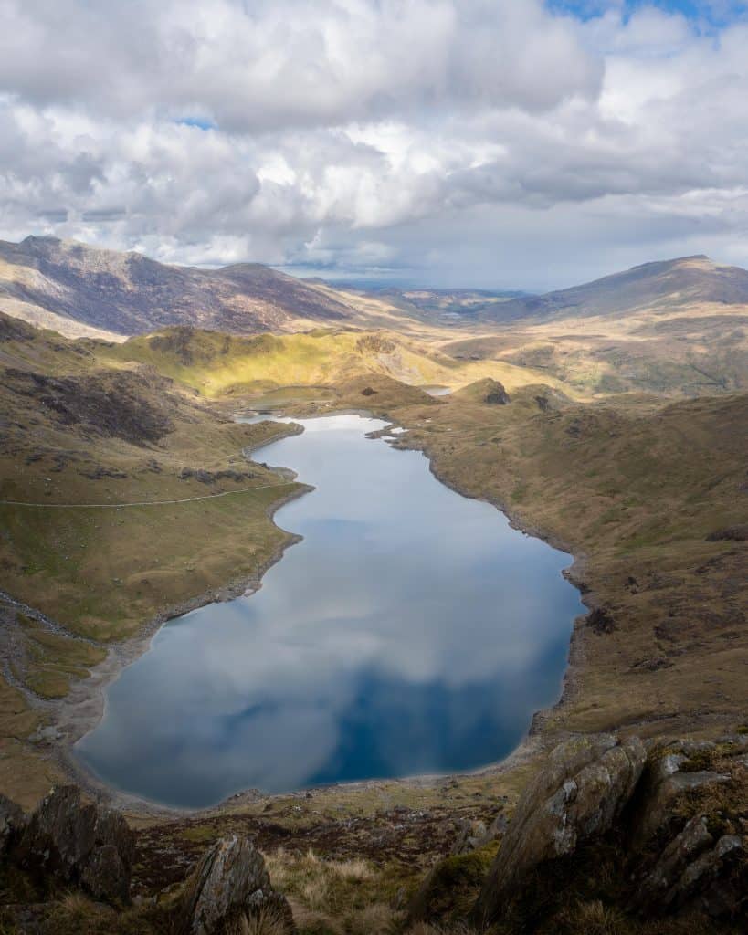 Climbing Snowdon from the Watkin path offers views over