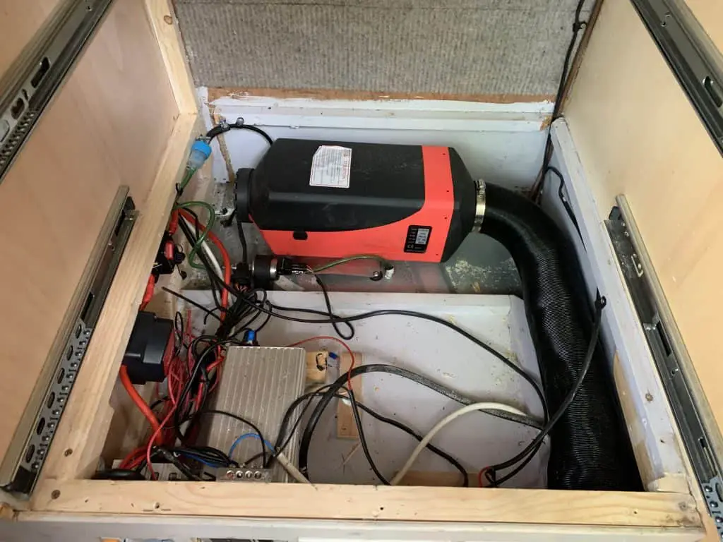 Our Budget Campervan diesel heater.