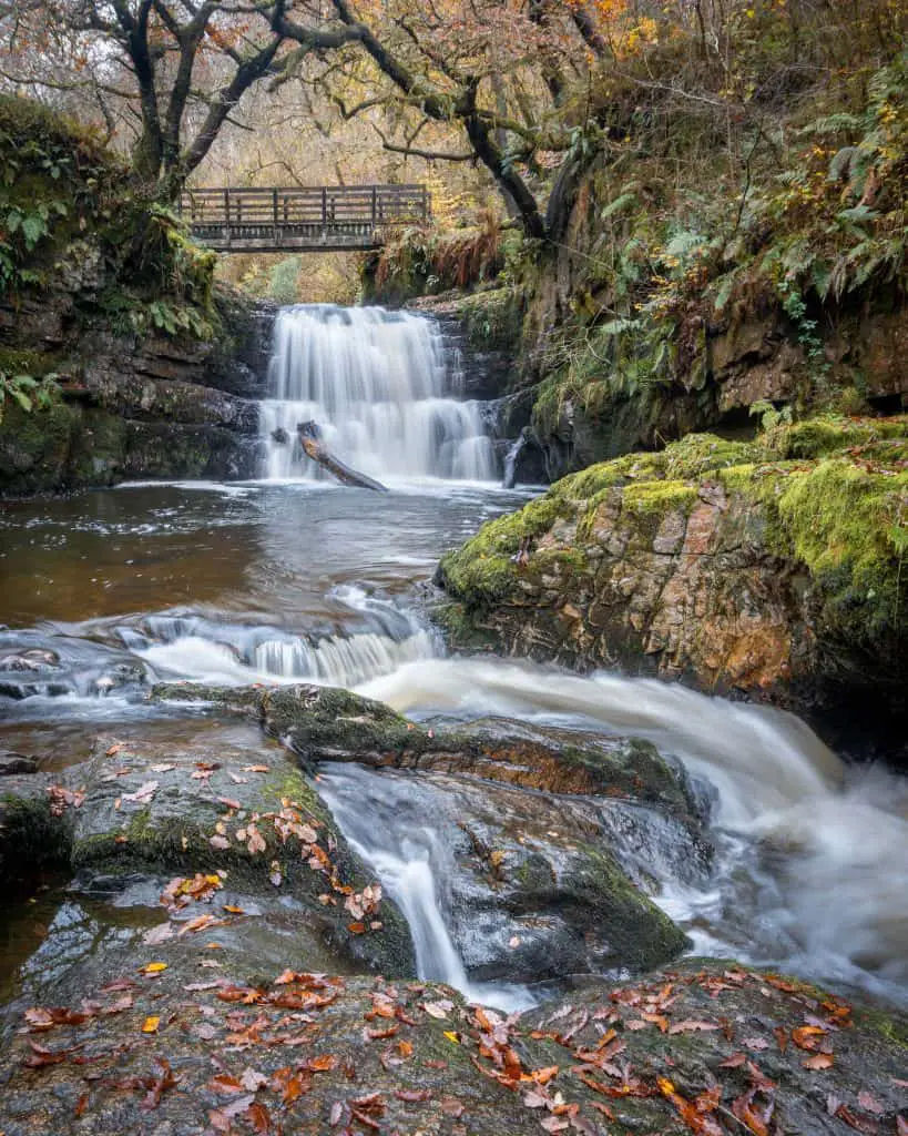 Consider a waterfall walk when winter camping in Wales