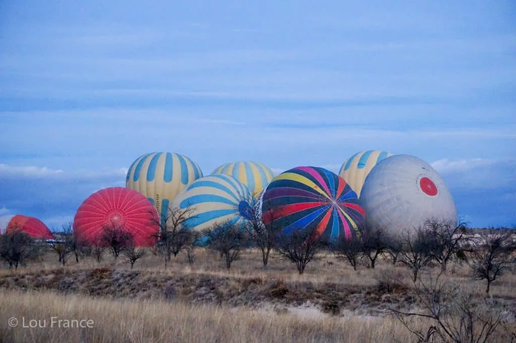 Pre-flight balloons on the ground at Cappadocia  