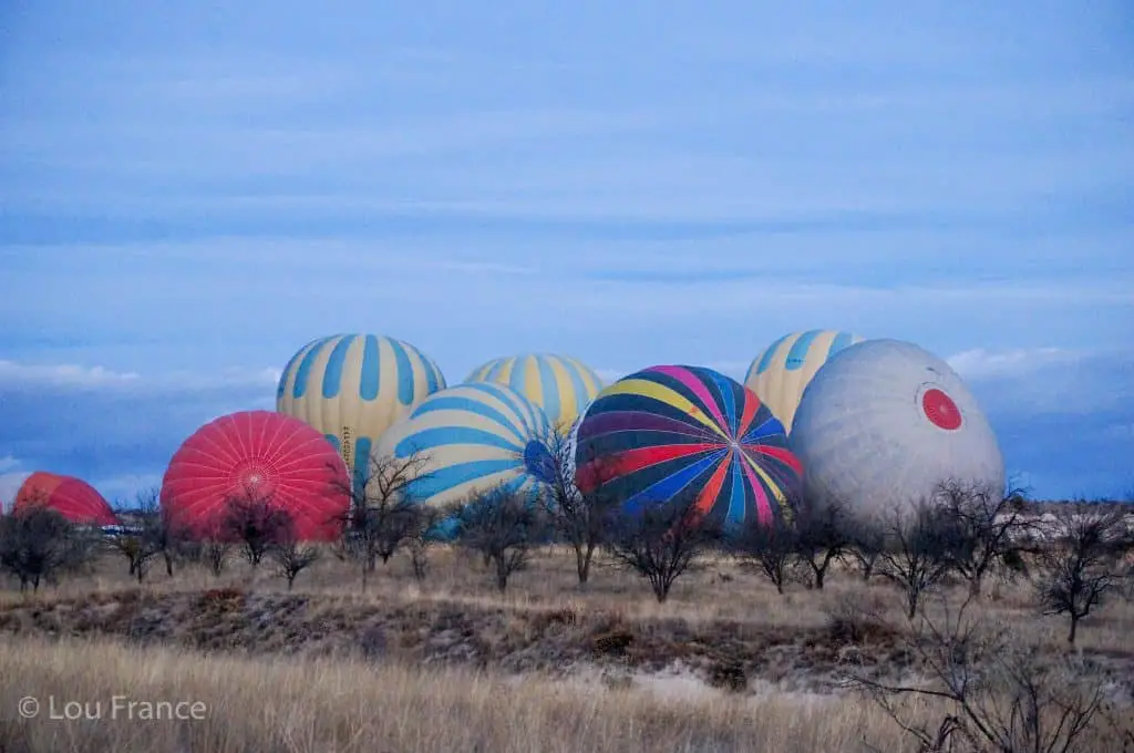 Pre-flight balloons on the ground at Cappadocia