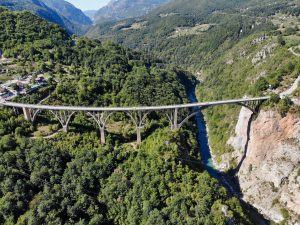 Driving over the Tara Gorge in Montenegro