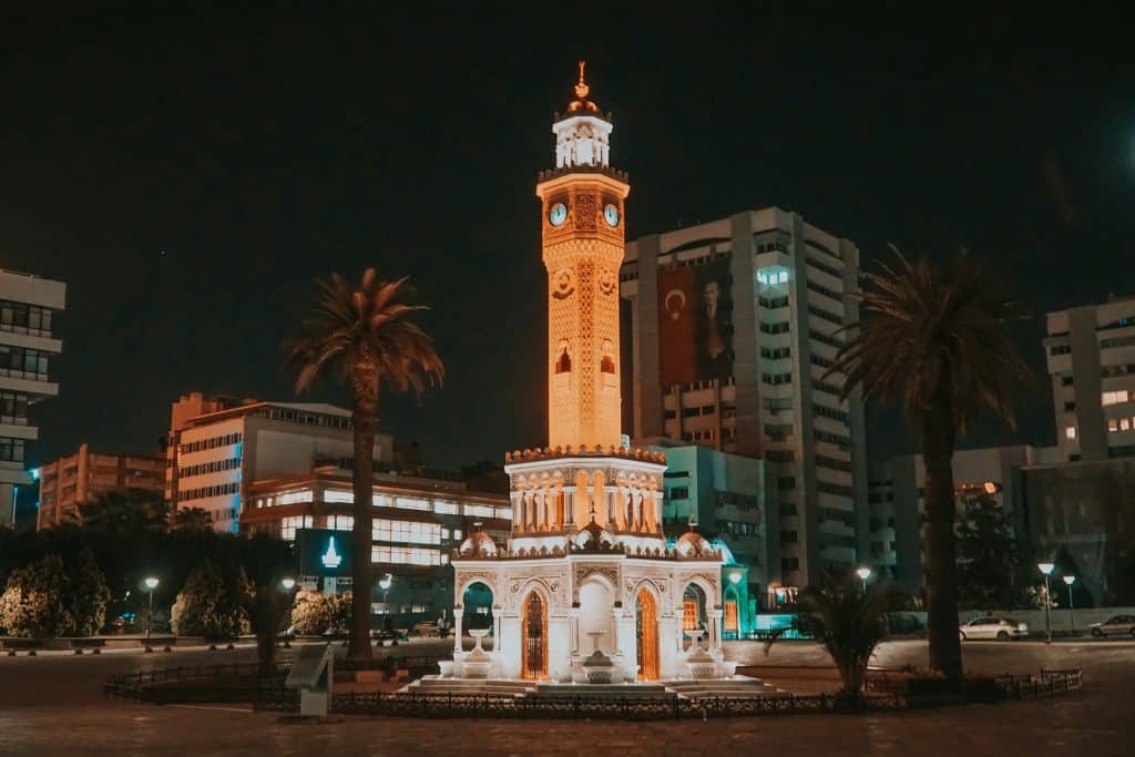 The clock tower in the Turkish beach city of Izmir