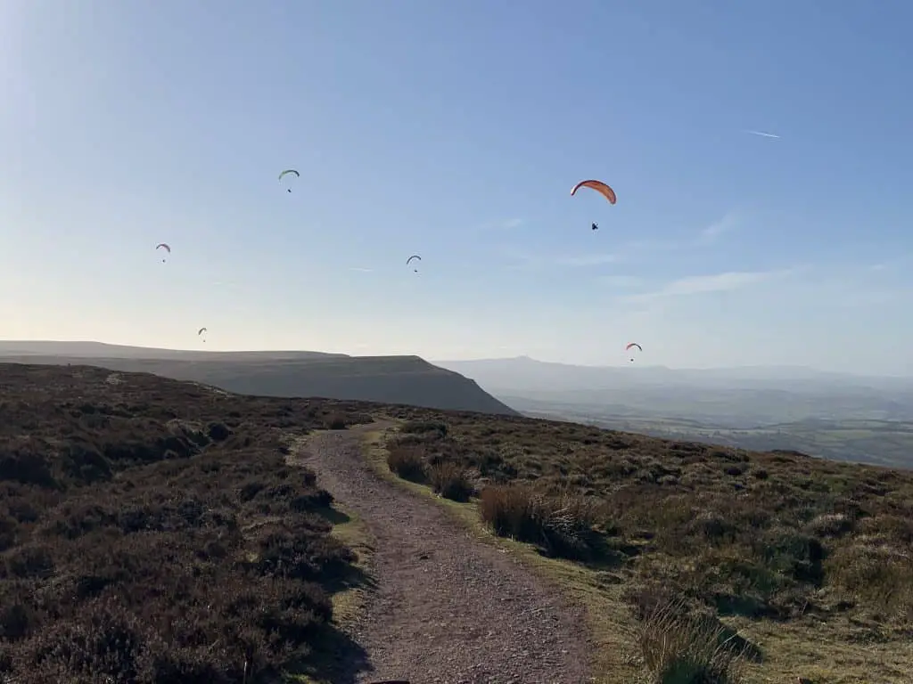 Paragliders enjoying thermals off Hay Bluff