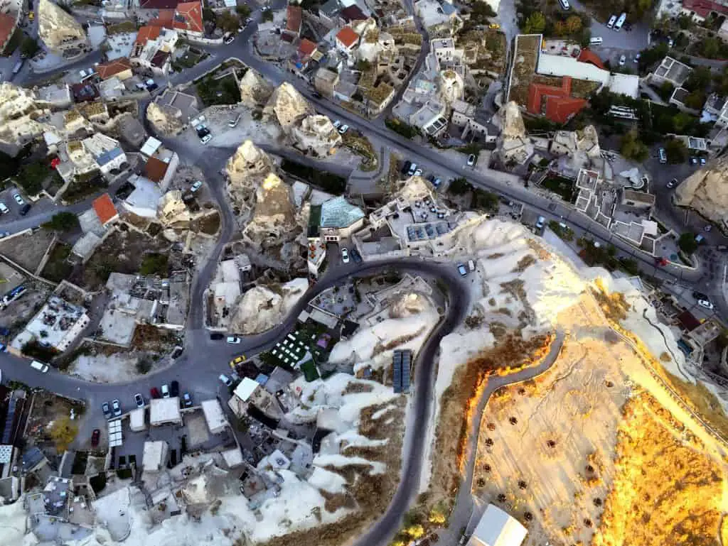 Top down view of the Turkish roads around Goreme