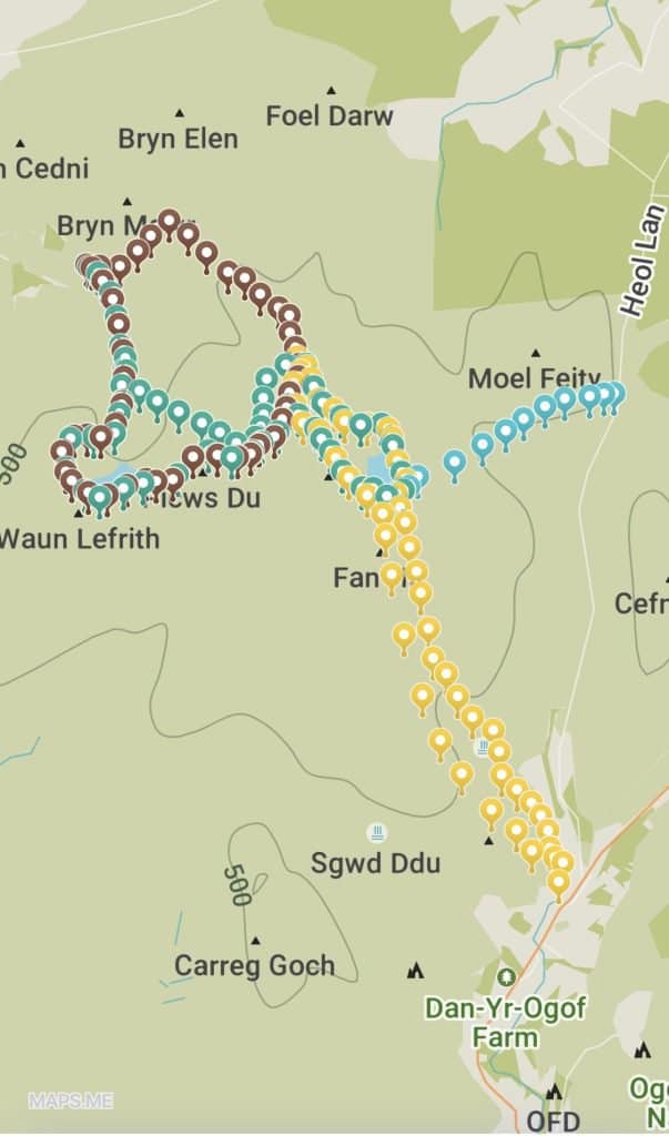 All the routes to Llyn y Fan Fach and Fawr on one map