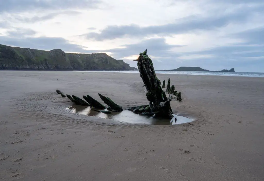 The Helvetia shipwreck is an iconic landmark at Rhossili beach