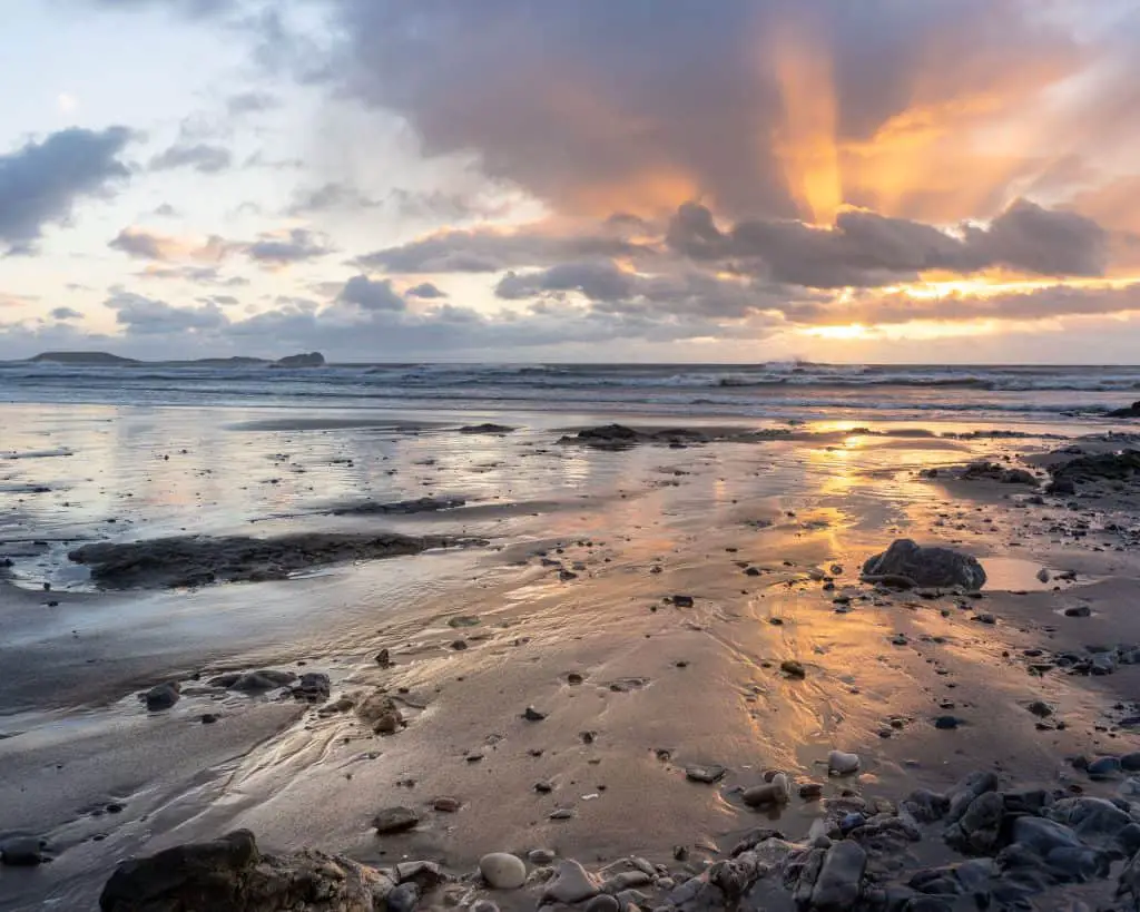 Rhossili beach sunset