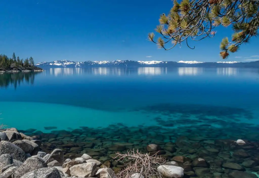 Crystal clear waters of Lake Tahoe are a great place to try efoiling